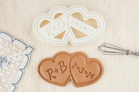 Name and Date Double Heart Wedding Personalized Cookie Cutter