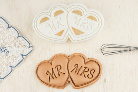 Mr and Mrs Double Heart Wedding Cookie Cutters